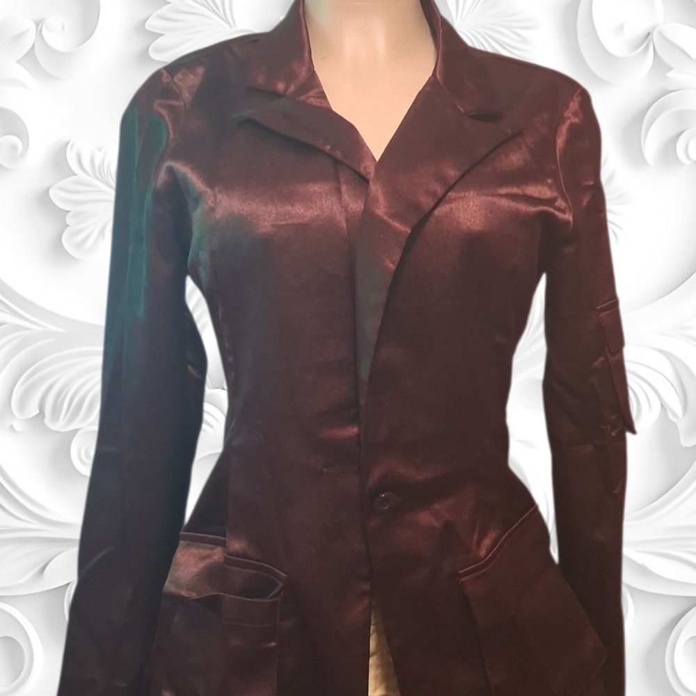 PrettyLittleThing Satin Burgundy Blazer